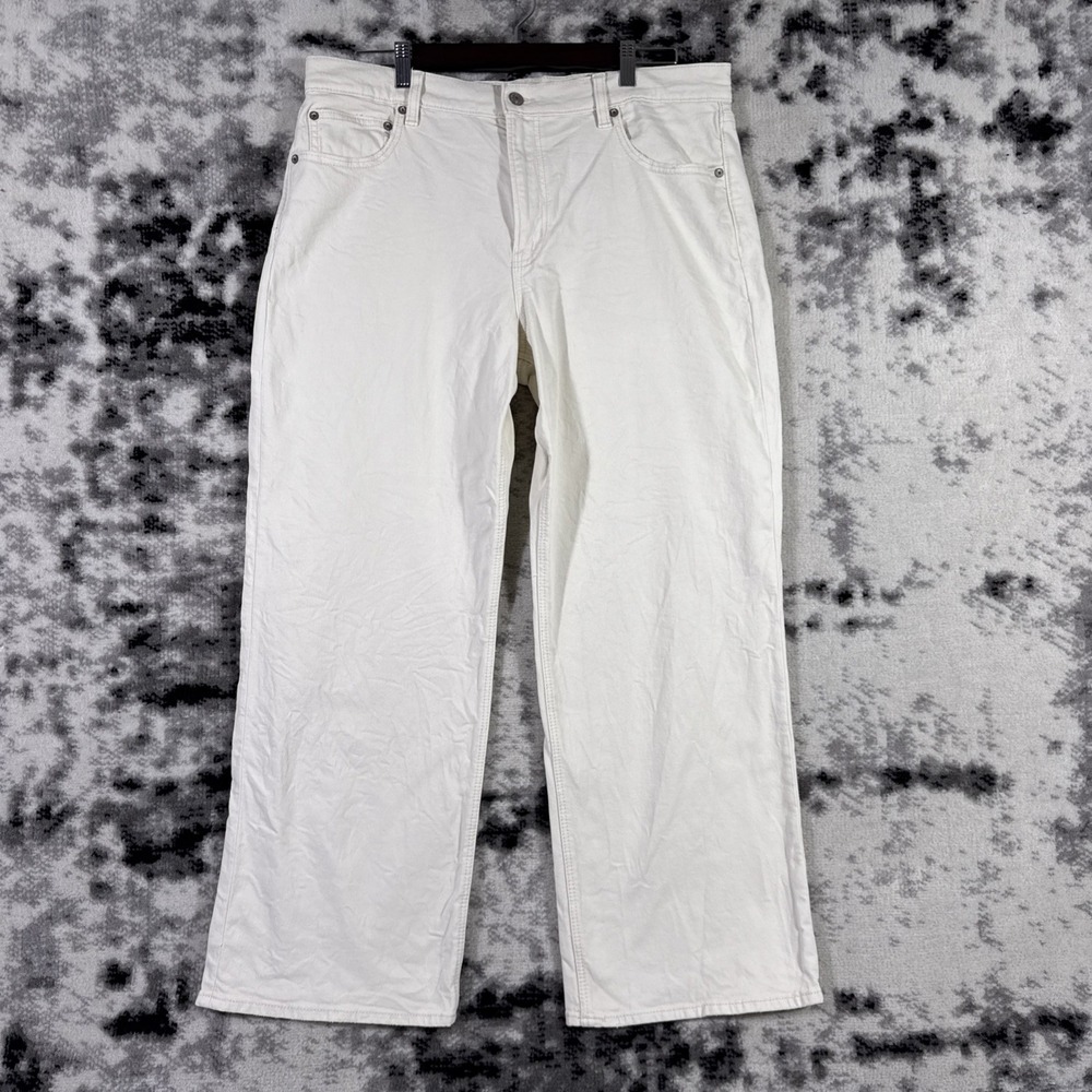 American Eagle Stovepipe Jeans Womens Size 14 Off White Wide Leg Hippie 90s